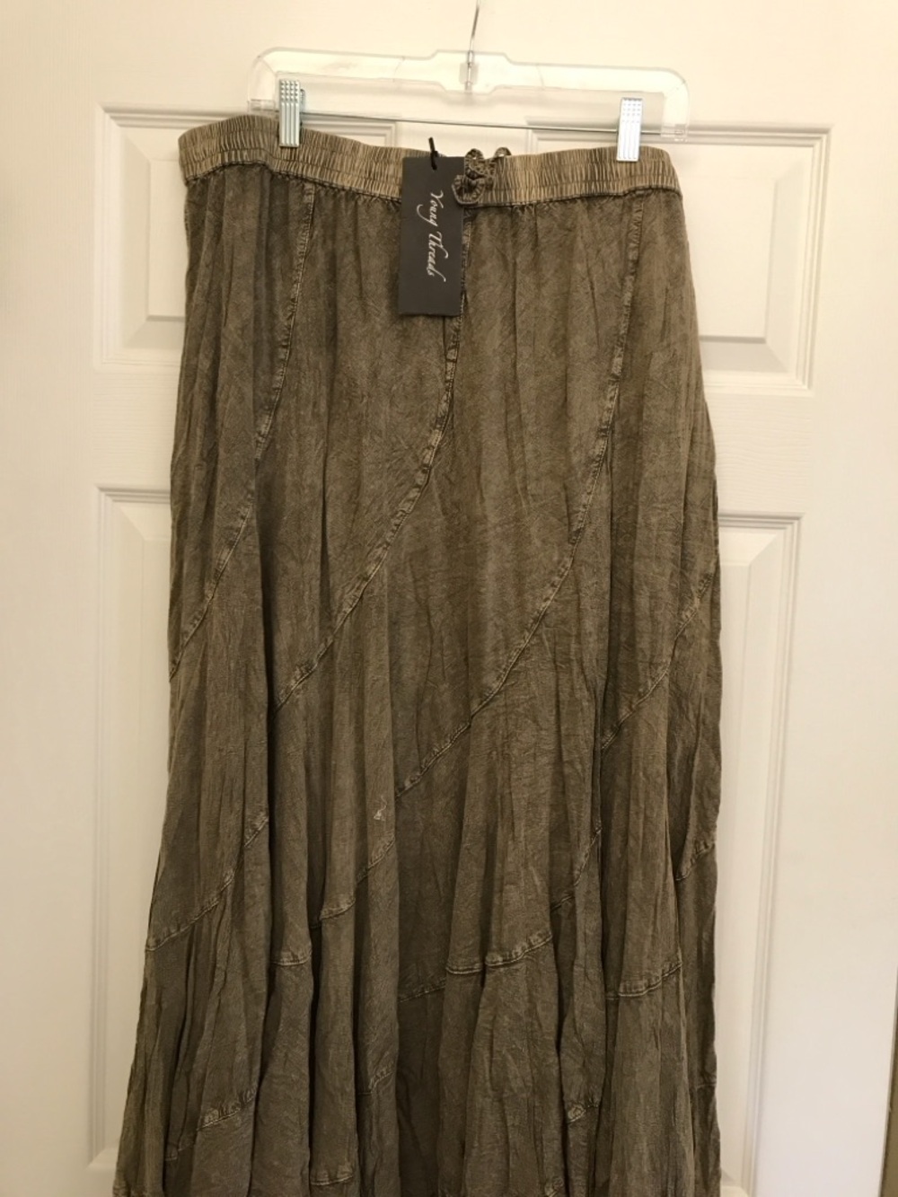YOUNG THREADS NWT Olive maxi Skirt Stitched Design Size Large